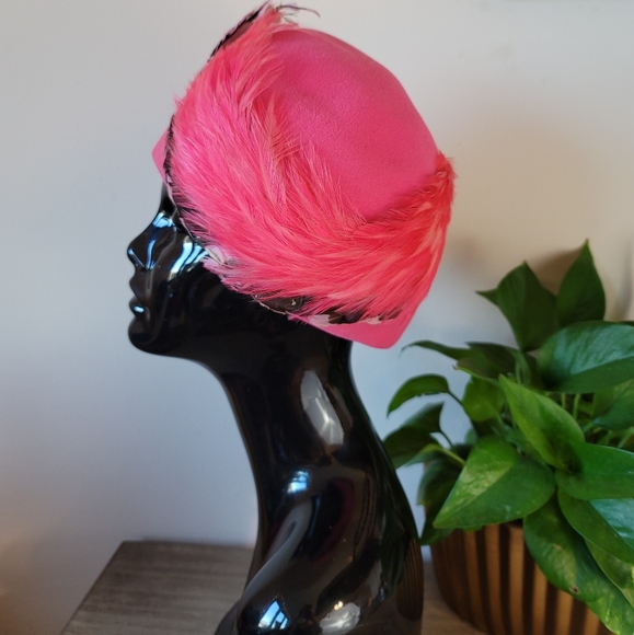 VTG 60s Jack McConnell Wool Felt Feather Hat - Picture 13 of 16